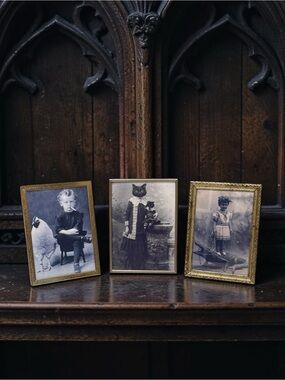 Vintage Hollywood Regency Gold Metal Picture F of 3 with Odd pictures